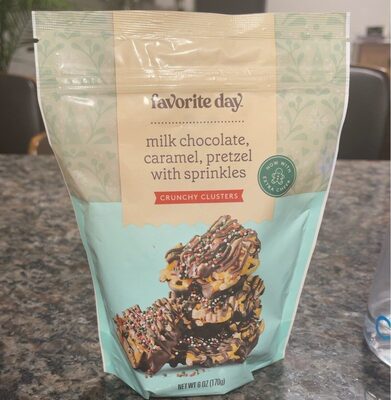 Milk Chocolate, Caramel, Pretzel Crunchy Clusters With Holiday Sprinkles, Milk Chocolate, Caramel, Pretzel