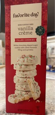 Vanilla Creme Filled White Chocolaty Dipped Sugar Cookies With Sprinkles, Vanilla Creme