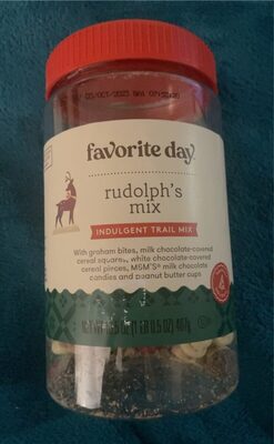 Rudolph's Mix Indulgent Trail Mix With Graham Bites, Milk Chocolate-Covered Cereal Squares, White Chocolate-Covered Cereal Pieces, M&M's Milk Chocolate Candies And Peanut Butter Cups, Rudolph's Mix