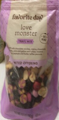 Love Monster M&M's Milk Chocolate Candies, Raisins, Chocolate Chunks, Pink And Yellow Swirl Chips, Roasted Salted Peanuts And Butter Toffee Peanuts Trail Mix, Love Monster