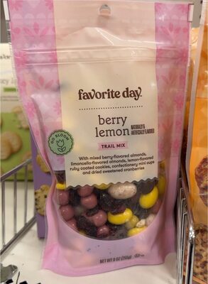 Berry Lemon Trail Mix With Mixed Berry-Flavored Almonds, Limoncello-Flavored Almonds, Lemon-Flavored Ruby Coated Cookies, Confectionery Mini Cups And Dried Sweetened Cranberries, Berry Lemon