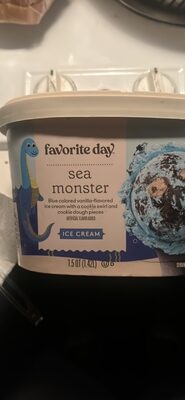Sea Monster Blue Colored Vanilla-Flavored Ice Cream With A Cookie Swirl And Cookie Dough Pieces, Sea Monster
