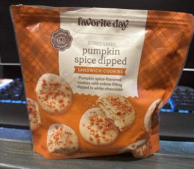 Pumpkin Spice Dipped Sandwich Cookies With Vanilla Creme Filling Dipped In White Chocolate, Pumpkin Spice