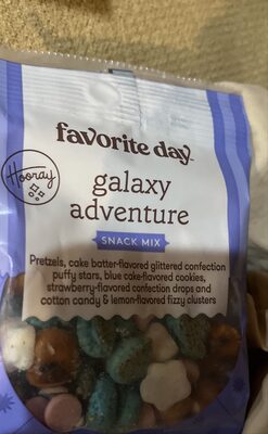Galaxy Adventure Pretzels, Cake Batter-Flavored Glittered Confection Puffy Stars, Blue Cake-Flavored Cookies, Strawberry-Flavored Confection Drops And Cotton Candy & Lemon-Flavored Fizzy Clusters Snack Mix, Galaxy Adventure