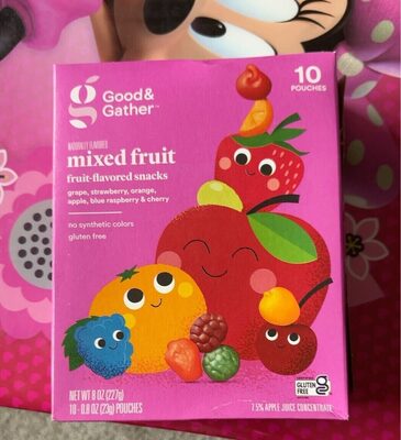 Mixed Fruit Grape, Strawberry, Orange, Apple, Raspberry & Cherry Fruit-Flavored Snacks, Mixed Fruit