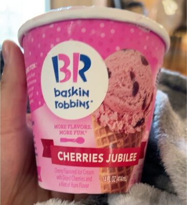 Cherry Flavored Ice Cream With Cherry Halves And A Hint Of Rum Flavor, Cherries Jubilee