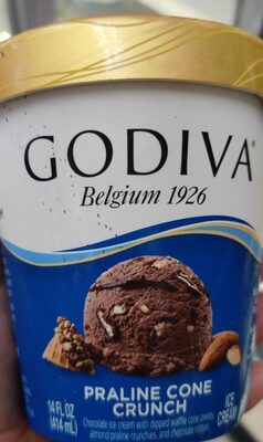 Praline Cone Crunch Chocolate Ice Cream With Dipped Waffle Cone Pieces, Almond Praline Crunchies, And Chocolate Ribbon, Praline Cone Crunch