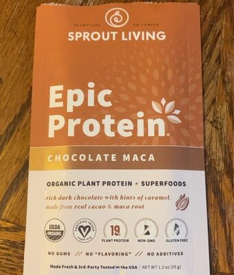 Epic Protein Organic Plant Protein + Superfoods Powder, Chocolate Maca, Chocolate Maca