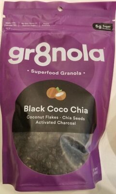Black Coco Chia Coconut Flakes, Chia Seeds, Activated Charcoal Superfood Granola, Black Coco Chia