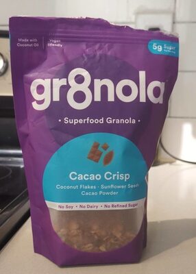 Cacao Crisp Coconut Flakes, Sunflower Seeds, Cacao Powder Superfood Granola, Cacao Crisp