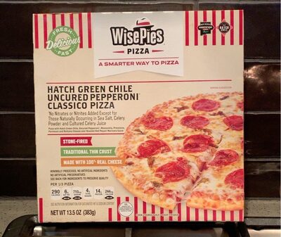 Hatch Green Chile Uncured Pepperoni Classico Pizza With Hatch Green Chile, Uncured Pepperoni, Mozzarella, Provolone, Parmesan And Romano Cheeses Over Roasted Red Pepper Marinara Sauce Traditional Thin Crust Pizza, Hatch Green Chile Uncured Pepperoni Class