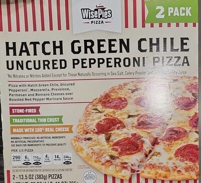 Hatch Green Chile Uncured Pepperoni Traditional Thin Crust Pizza With Hatch Green Chile, Uncured Pepperoni, Mozzarella, Provolone, Parmesan And Romano Cheeses Over Roasted Red Pepper Marinara Sauce, Hatch Green Chile