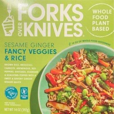 Sesame Ginger Fancy Veggies & Rice Brown Rice, Broccoli, Carrots, Asparagus, Red Peppers, Shiitakes, Edamame & Scallions-Topped With A Sweet & Savory Ginger Sesame Sauce, Sesame Ginger Fancy Veggies & Rice