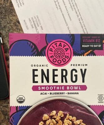 Acai, Blueberry, Banana Organic Energy Smoothie Bowl, Acai, Blueberry, Banana