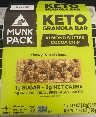 Almond Butter Cocoa Chip Keto Granola Bar, Almond Butter Cocoa Chip