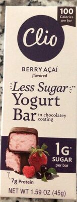 Berry Acai Flavored Less Sugar Yogurt Bar In Chocolatey Coating, Berry Acai