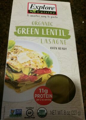 Organic Green Lentil Pasta, Lasagne