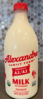 Organic A2/A2 Extra Cream Top Milk Vat Pasteurized, Extra Cream