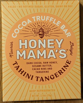 Tahini Tangerine Dark Cocoa, Raw Honey, Sesame Butter, Cacao Nibs And Tangerine Cocoa Truffle Bar, Tahini Tangerine