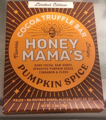 Pumpkin Spice Dark Cocoa, Raw Honey, Sprouted Pumpkin Seeds, Cinnamon & Clove Cocoa Truffle Bar, Pumpkin Spice