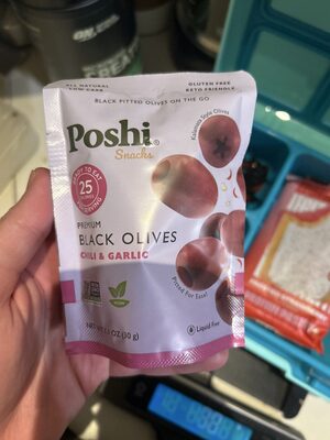 Chili & Garlic Ripe Black Pitted Olives, Chili & Garlic