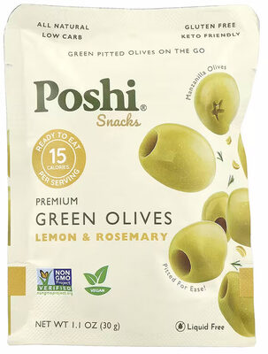 Lemon & Rosemary Natural Green Pitted Olives, Lemon & Rosemary
