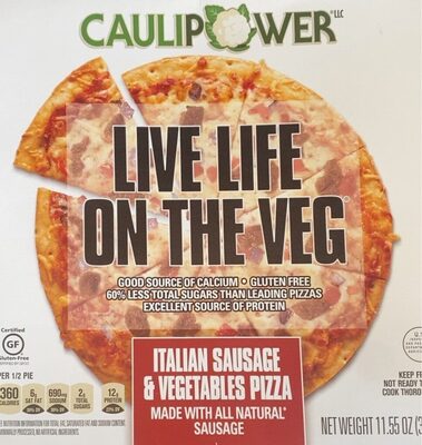 Italian Sausage & Vegetables With Garlic, Melty Mozzarella, Red Onion, Red Bell Peppers, & Zesty Tomato Sauce On Our Stone-Fired Cauliflower Crust Pizza, Italian Sausage & Vegetables