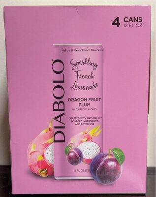 Dragon Fruit Plum Flavored Sparkling French Lemonade, Dragon Fruit Plum