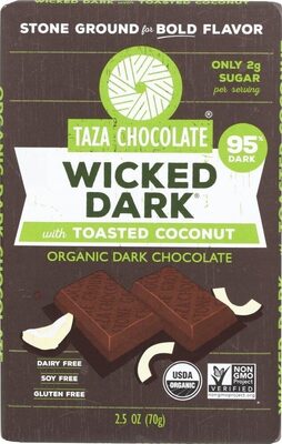 Wicked Dark With Toasted Coconut Organic 95% Dark Chocolate, Wicked Dark With Toasted Coconut