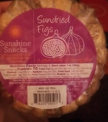 Sunshine Snacks Sundried Figs, 8 Oz