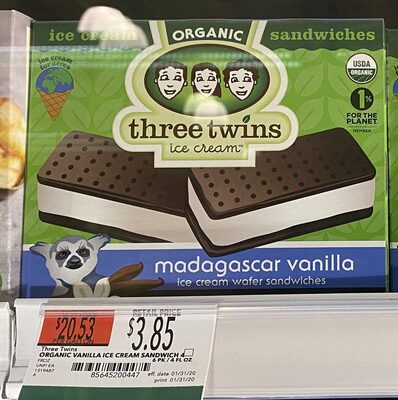 Vanilla Organic Ice Cream Chocolate Wafer Sandwiches, Vanilla