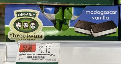 Vanilla Organic Ice Cream Chocolate Wafer Sandwich, Vanilla