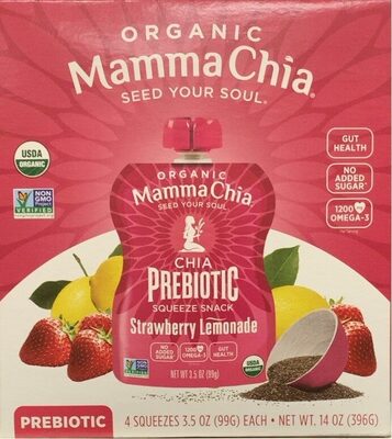 Strawberry Lemonade Organic Chia Prebiotic Squeeze Snack, Strawberry Lemonade