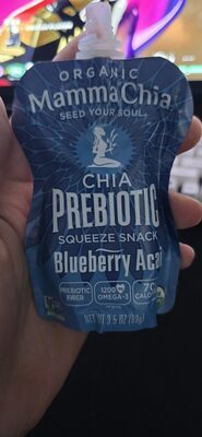 Blueberry Acai Organic Chia Prebiotic Squeeze Snack, Blueberry Acai