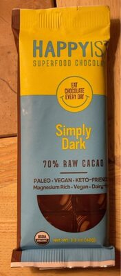 Simply Dark 70% Raw Cacao Superfood Chocolate Bar, Simply Dark