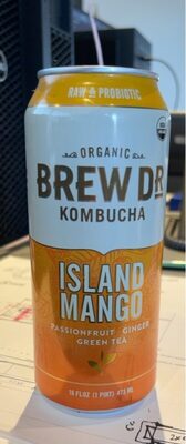 Island Mango Organic Passion Fruit Ginger Green Tea Kombucha, Island Mango