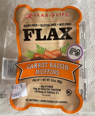 Carrot Raisin Gluten-Free Flax Dairy-Free Muffin, Carrot Raisin