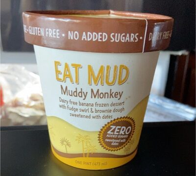Muddy Monkey Dairy Free Banana Frozen Dessert With Fudge Swirl & Brownie Dough Sweetened With Dates, Muddy Monkey