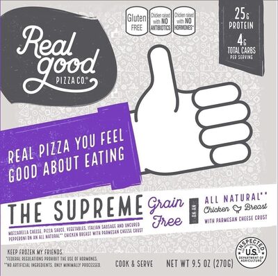 The Supreme Mozzarella Cheese, Pizza Sauce, Vegetables, Italian Sausage And Uncured Pepperoni On A Chicken Breast With Parmesan Cheese Pizza Crust, The Supreme