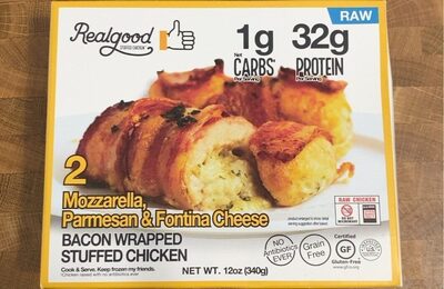 Realgood Foods Co. Bacon-Wrapped Stuffed Chicken, 2 Count, 12 Oz, Cheese