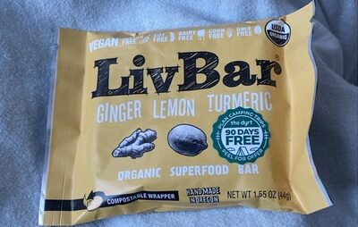 Ginger Lemon Turmeric Organic Superfood Bar, Ginger Lemon Turmeric
