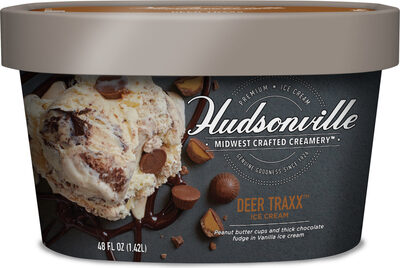 Deer Traxx Peanut Butter Cups And Thick Chocolate Fudge In Vanilla Ice Cream, Deer Traxx