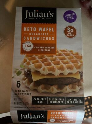 Chicken Sausage & Cheddar Keto Wafel Breakfast Sandwiches, Chicken Sausage & Cheddar