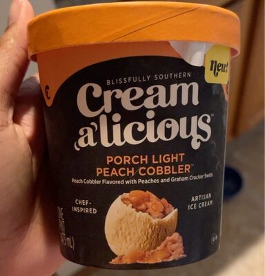 Porch Light Peach Cobbler Flavored With Peaches And Graham Cracker Swirls Artisan Ice Cream, Porch Light Peach Cobbler