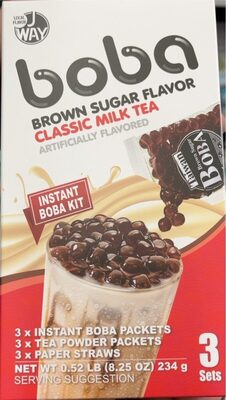 Instant Boba Kit-3 X Instant Boba Packets 3 X Tea Powder Packets 3 X Paper Straws, Brown Sugar, Classic Milk,