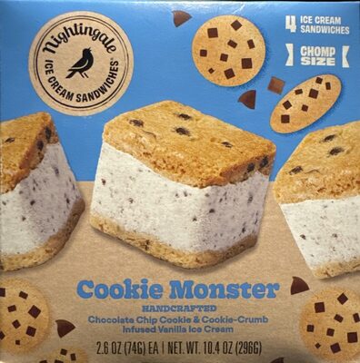 Cookie Monster Cookies & Cream Ice Cream, Chocolate Chip Cookie Ice Cream Sandwiches, Cookie