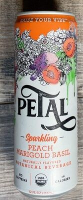Peach Marigold Basil Flavored Sparkling Botanical Beverage, Peach; Marigold Basil
