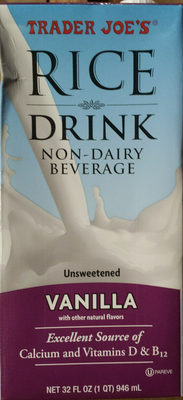 Trader Joe's, Unsweetened Non-Dairy Beverage Rice Drink, Vanilla, Vanilla