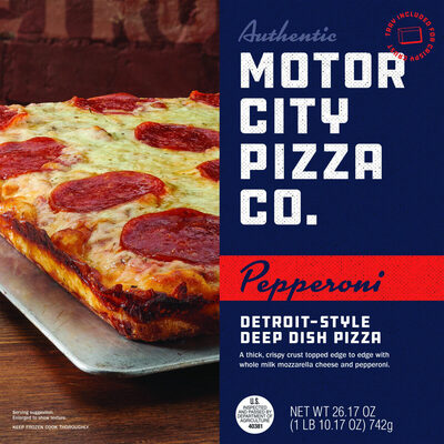 Pepperoni A Thick, Crispy Crust Topped Edge To Edge With 100% Real Mozzarella Cheese And Pepperoni Detroit-Style Deep Dish Pizza, Pepperoni
