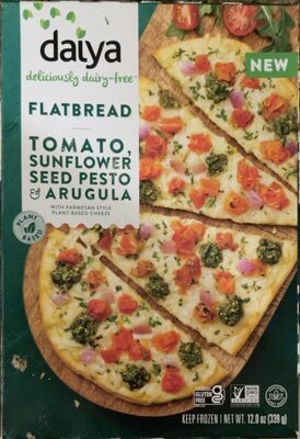 Tomato, Sunflower Seed Pesto & Arugula Flatbread With Parmesan Style Plant-Based Cheeze, Tomato, Sunflower Seed Pesto & Arugula